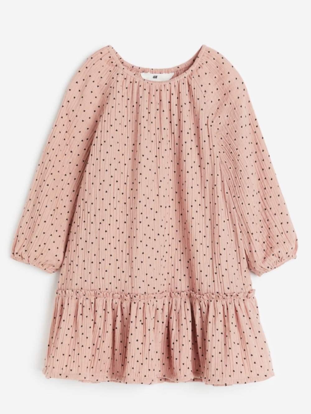H&M Dusty Pink/Grey Hearts Pattern Muslin Dress - Sz 10
